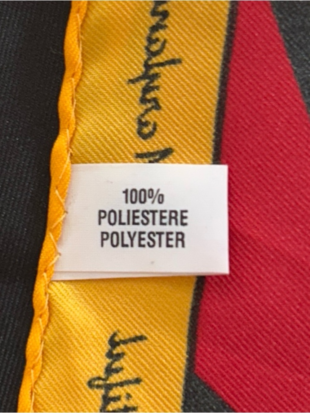 Bold Graphic Red, White, Yellow & Black Silk Scarf Italian 26“ x 26“ - Picture 8 of 11